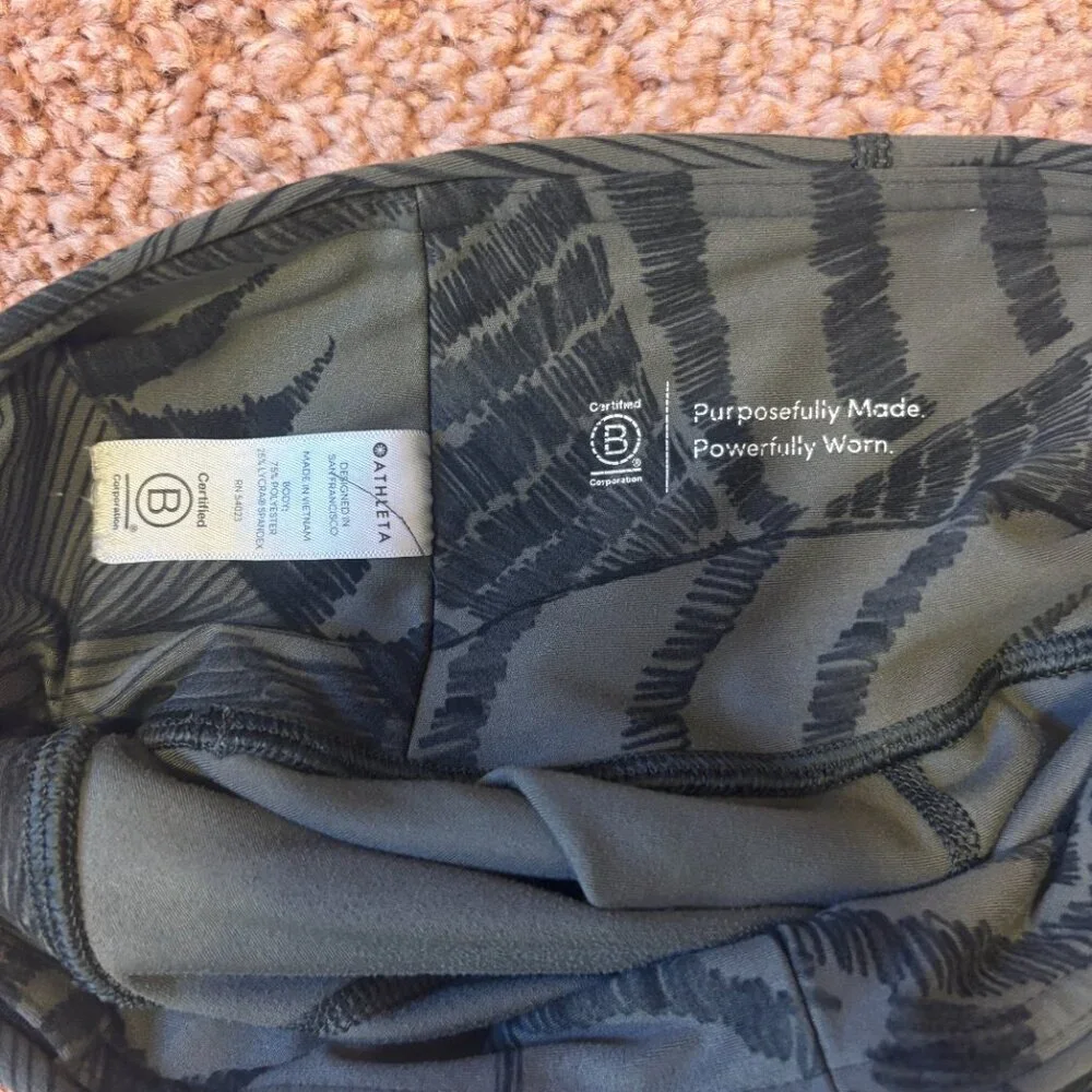 Athleta Womens Gray Palm Leaf Print Leggings Stash Pocket Size XSmall 23" Waist - Picture 5 of 5